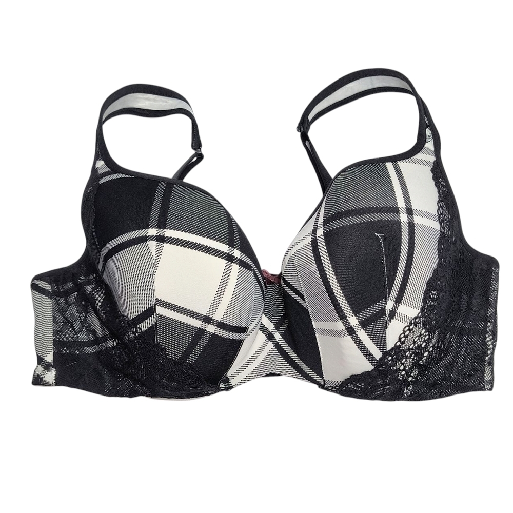 Cacique Black/White Smooth Balconette Underwire Bra with Lace Overlay 38DD